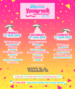 Ypsigrock Festival 2016 - Lineup per day - social